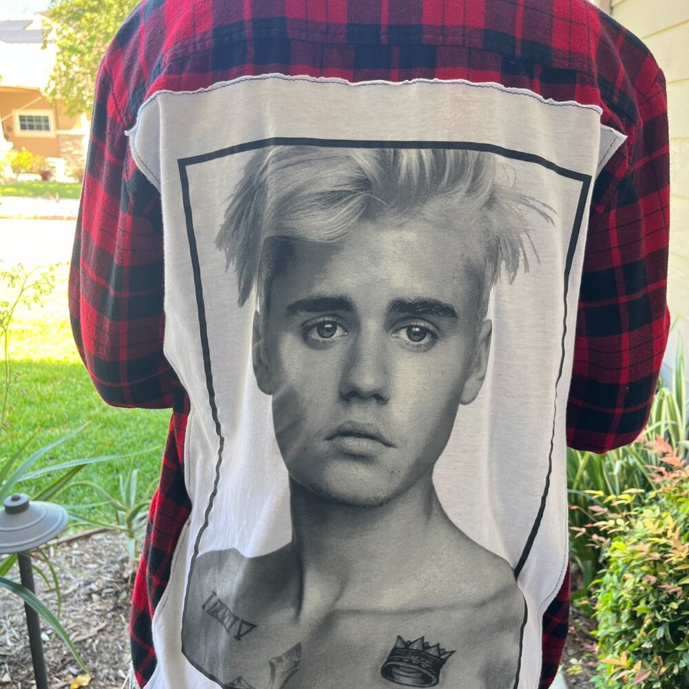 Justin Bieber Flannel Shirt upcycled one of a Kind unisex Medium